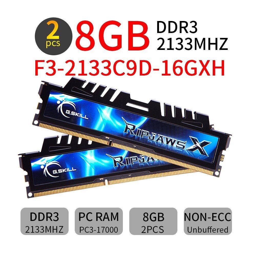 สําหรับชุด G.Skill Ripjaws 16GB (2x 8GB) DDR3 OC 2133MHz PC3-17000 หน่วยความจําพีซีเดสก์ท็อป RAM