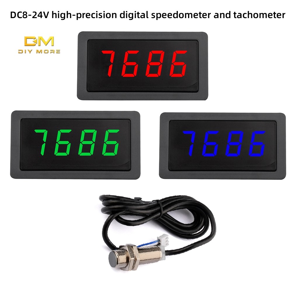 Diymore 4 Digital Red LED Tachometer RPM Gauge เครื่องวัดความเร็วพร้อม Hall เซ็นเซอร์แม่เหล็ก NPN สวิตช์สําหรับเครื่องกลึงสายพานลําเลียง