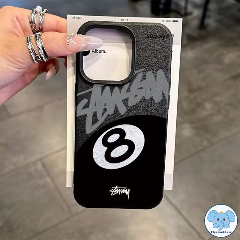 เคสไอโฟน 16 สำหรับ IPhone 11 16 15 13 12 14 Pro Max XR 14 7 15 8 Plus XS X เคสหนังนิ่มสีดำลาย 8 Ball ของแบรนด์แฟชั่น