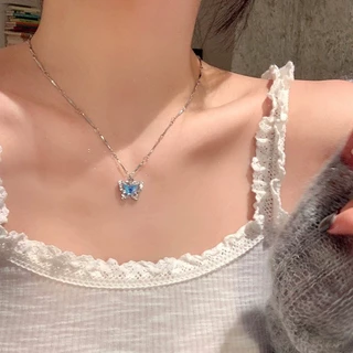 สร้อยคอผีเสื้อสองชั้นเย็นสบายในฤดูร้อน สร้อยคอโซ่กระดูกไหปลาร้าสาว เครื่องประดับแฟชั่น พร้อมส่ง