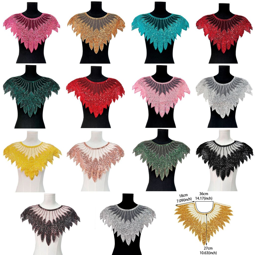ปลอกคอปลอมลูกปัด Applique เลื่อม Shining DIY Elegant ตกแต่งลูกไม้ Neckline ประณีต Patch เย็บอุปกรณ์เสริม
