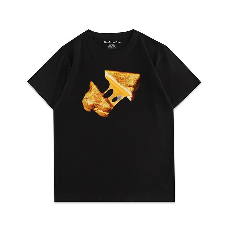 【XRP】【 Vt】cheese And Bread II ภาพประกอบพิมพ์เสื้อยืดแขนสั้นที่มีการออกแบบขนาดเล็กรอบคอด้านบนฤดูร้อน【