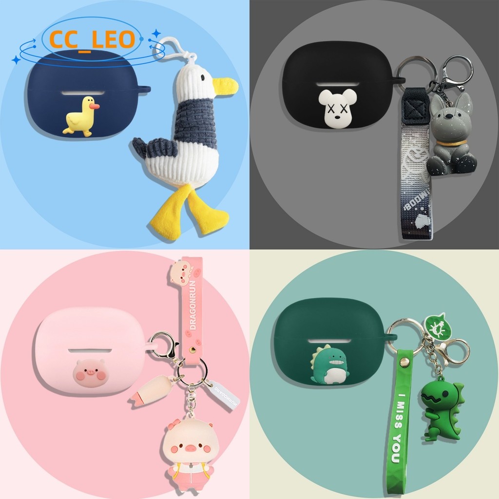 for Shokz OpenDots One E310 Case Silicone Soft Case Cute Plush Duck Cartoon Bulldog Keychain Pendant