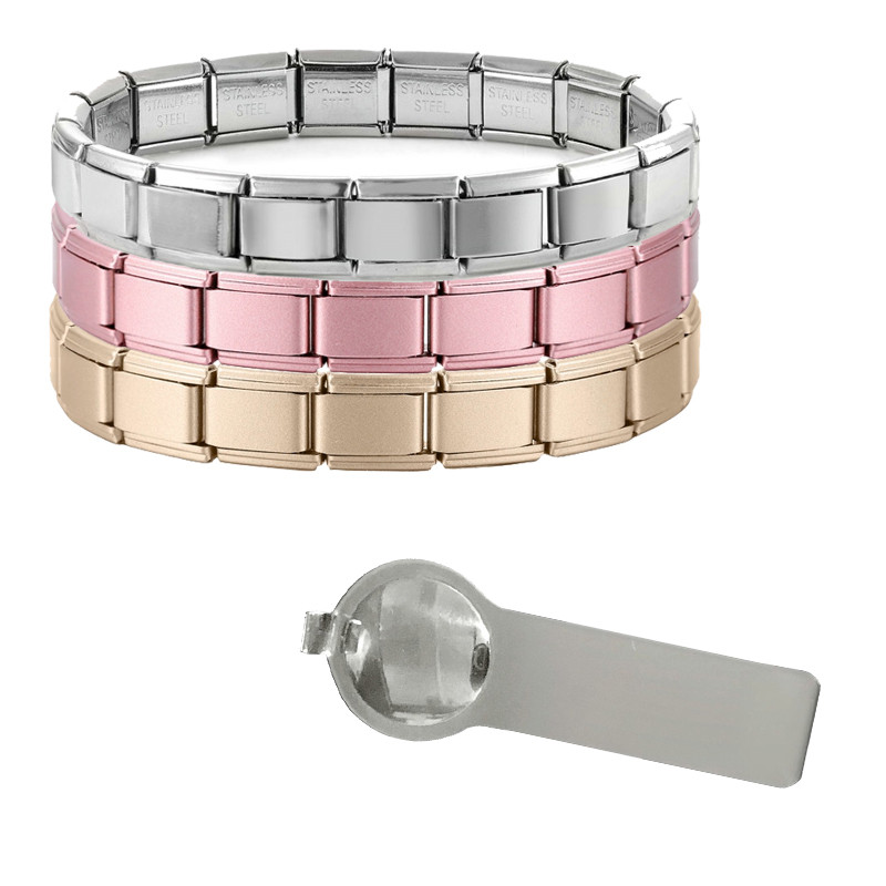 ความกว้างที่มีสีสัน 9 มม.ยืดหยุ่นอิตาเลี่ยน Charm Link Chain สร้อยข้อมือสแตนเลสกําไลข้อมือมือออกแบบใหม่เครื่องประดับ DIY ทํา
