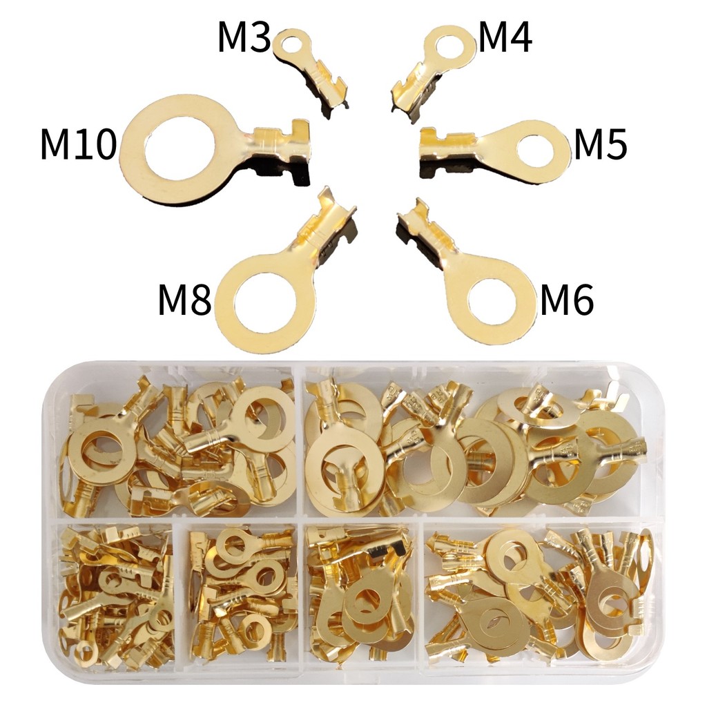 M3/m4/m5/m6/m8/m10 Ring-Terminal Wire Quick Connector Terminal ทองเหลือง Crimp Terminal คละชุด