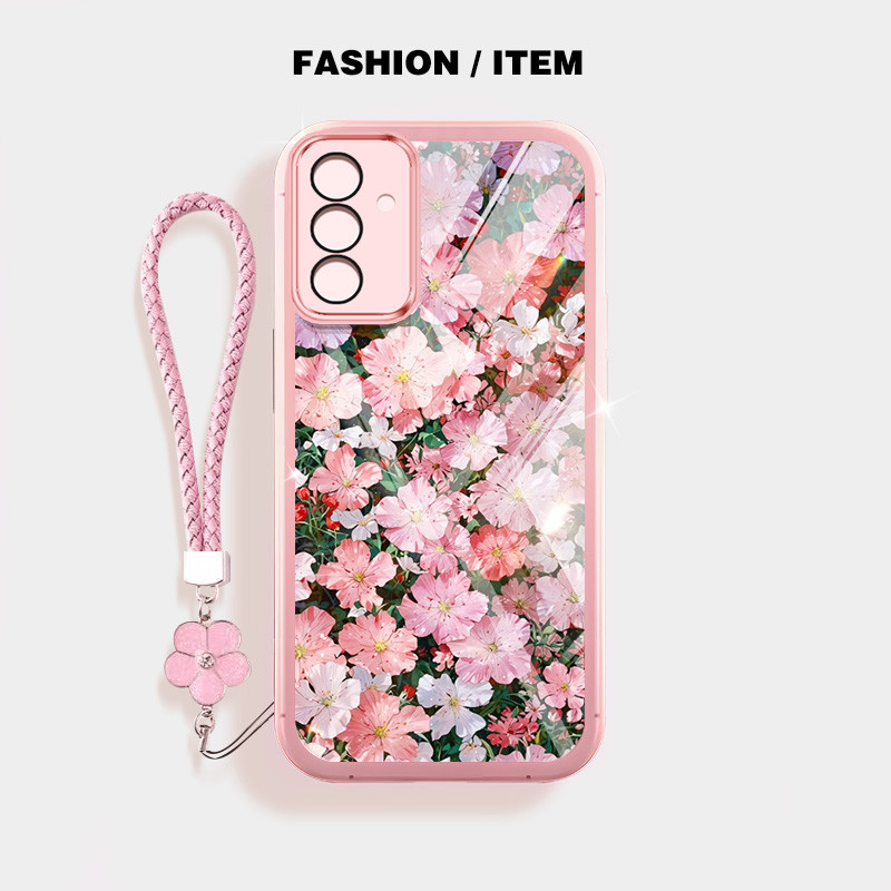 SAMSUNG สําหรับSamsung Galaxy A17 A56 A36 A26 A16 A55 A35 A25 A15 A54 A34 A14 A13 5G 4G A24 A04S 4Gดอกไม้สวยทะเลโปร่งใสAnti Dropเคสโทรศัพท์พร้อมเชือกแขวนดอกไม้