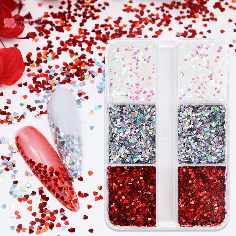 RENBG สีสัน 1 มม.เลเซอร์หัวใจเล็บ Glitter Sparkling Love เล็บตกแต่งเล็บออกแบบน่ารักอุปกรณ์เสริม DIY เล็บออกแบบ TH