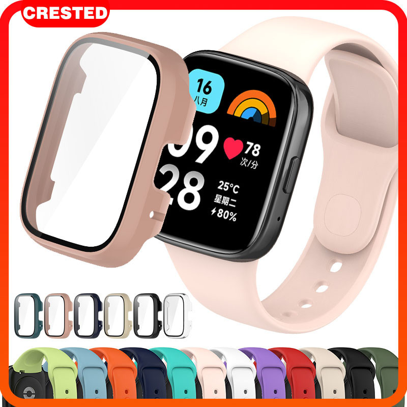 เคสป้องกัน PC + สายซิลิโคน for Redmi Watch 3 Active / 3 Lite ยางรัดกระจกนิรภัยป้องกันหน้าจอยาก for Mi Watch 3 Lite