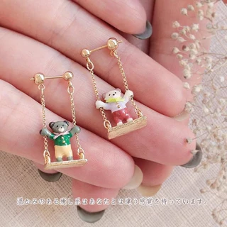 新品/现货耳环 可爱秋千迪 耳 เล็บ 小 设计感 众 创 ต่างหู แกว่งน่ารัก ต่างหูตุ๊กตาหมี ดีไซน์ซอก