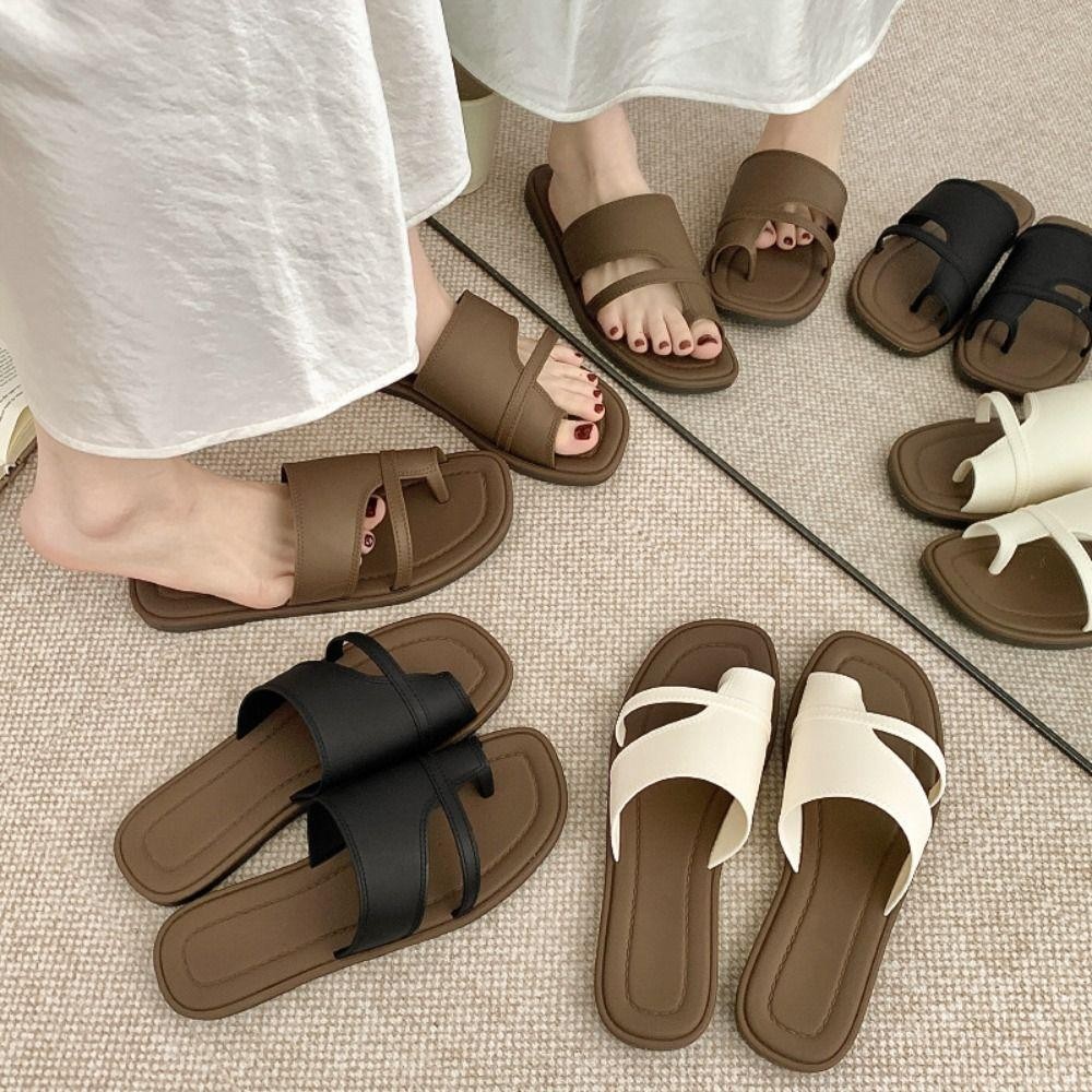Blliss Flip Flops, รองเท้าแตะแบบสวม PU, รองเท้าชายหาดฤดูร้อนย้อนยุคผู้หญิง