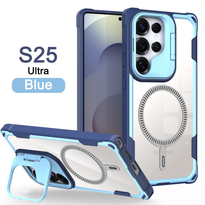 ที่วางเลนส์แม่เหล็กหรูหรา กล่องใสสำหรับ Samsung Galaxy S25 Ultra S25 EDGE S24 Ultra Plus ชาร์จไร้สาย กันกระแทก ปกหลังแข็ง