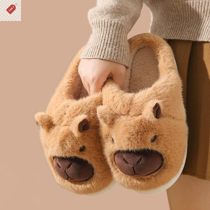 Alik Plush Capybara รองเท้าแตะปิดรองเท้าแตะน่ารัก Slip-on House รองเท้าสบาย Furry เดินรองเท้าลื่นสําหรับห้องนอนในร่ม TH
