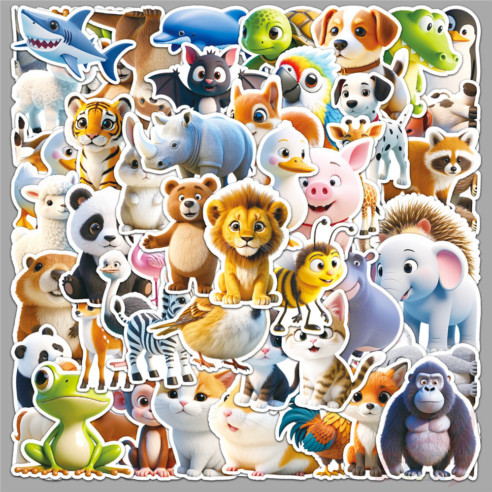 ❉ Q Funny 3D Animals Series 01 สติ๊กเกอร์รางวัลเด็ก ❉ 50 ชิ้น/เซ็ตกันน้ํา DIY Fashion Decals สติ๊กเกอร์ Doodle