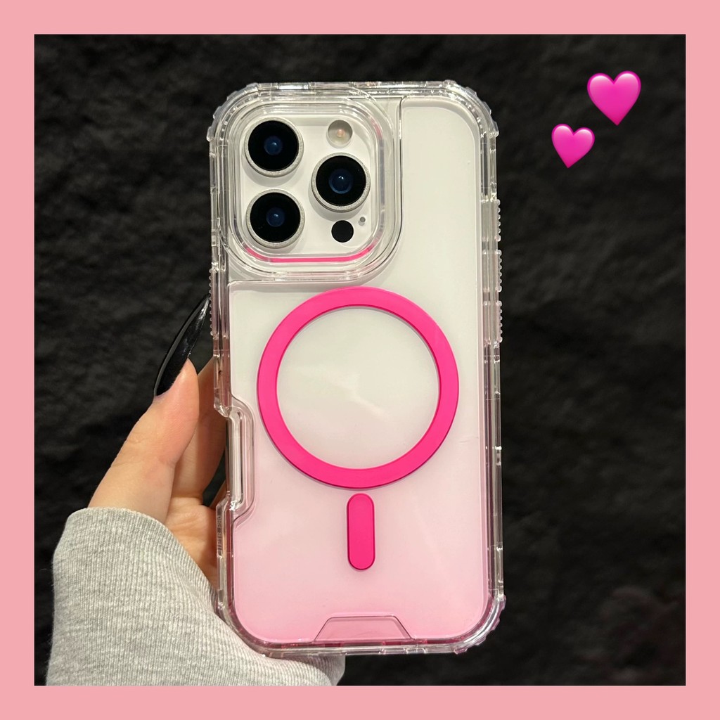 เกรดทหารป้องกันการตก 3-in-1 ไล่ระดับสีชมพูใสเหมาะสําหรับ iPhone 11 12 13 14 15 16 Pro Max เคสโทรศัพท์สําหรับ Apple 14/15 16 Plus เคสป้องกัน