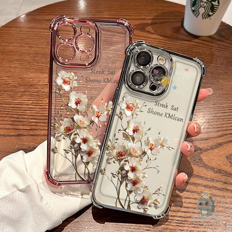 ฤดูใบไม้ผลิดอกไม้สีขาวสวยสําหรับ ไอโฟน 11 16 15 14 13 12 มือโปร สูงสุด เอ็กซ์อาร์ X XS 8 7 6 บวก กับ2020 หรูหราสี่มุมถุงลมนิรภัยล้างโทรศัพท์มือถือกรณีกันกระแทกฝา