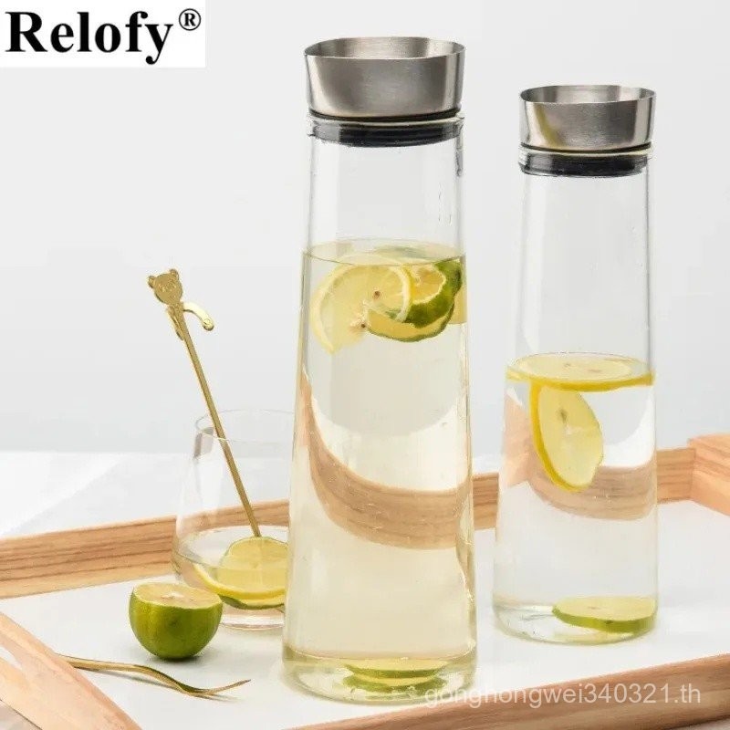 1/1.5L Glass Water Bottle with Stainless Steel Lid Outdoor Protable Large Capacity Straight Drinking Lemonade Juice Water Bottle