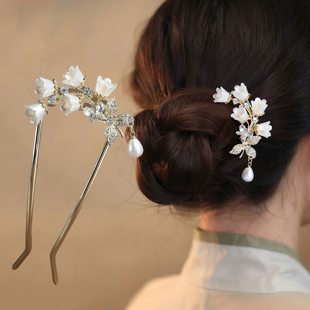 ใหม่สไตล์จีน Lily of the Valley กิ๊บติดผมรูปตัว U พู่เครื่องประดับผมระดับไฮเอนด์