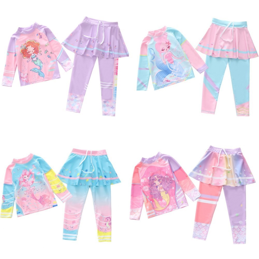 ชุดว่ายน้ําเด็กสไตล์ใหม่ผู้หญิงแยกแขนยาวกระโปรงยาวชายหาดกันแดด KIDS SWIMSUIT