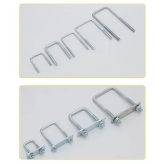 BREWZY 1 ชิ้นท่อ U-Clamp, สกรูชุบสังกะสี Q235 เหล็กคาร์บอน M8 Square Tube Clamp, Baffle มุมขวา U-bolt สําหรับหลอดสี่เหลี่ยม