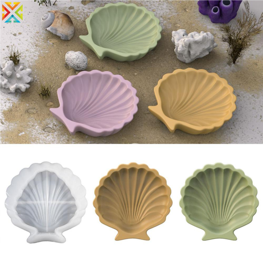 DIY อีพ็อกซี่เรซินแม่พิมพ์ Ocean Shell ถาดแม่พิมพ์ซิลิโคนบ้านปูนปลาสเตอร์จาน Organizer