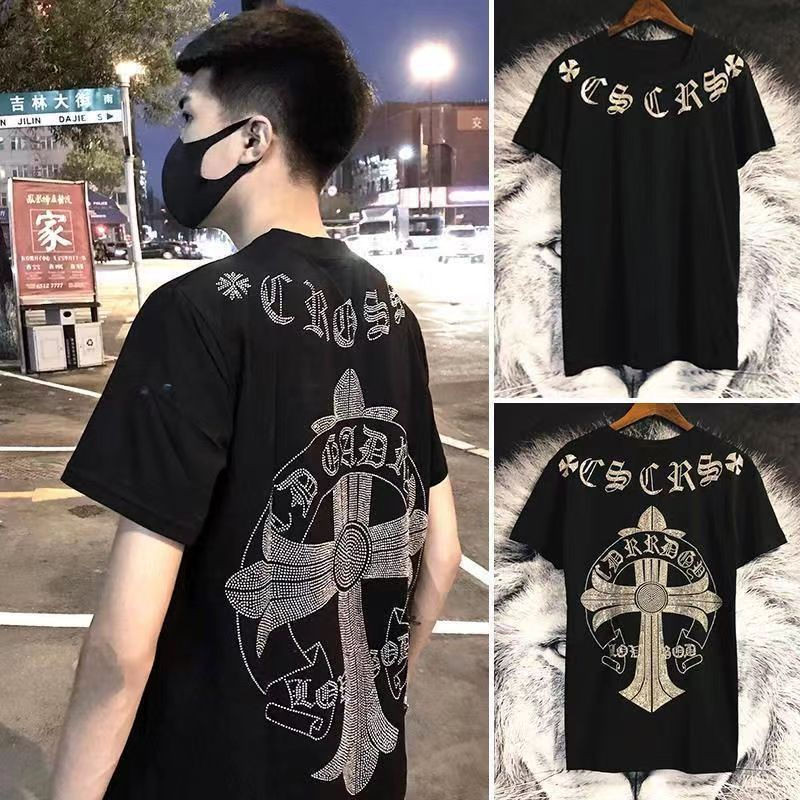 ทีเสื้อผู้ชายผู้หญิงร้อนเพชรด้านบนข้าม เป็น ระบายอากาศผ้าฝ้ายบางสัมผัสความรู้สึกเย็นสาวเด็กแขนสั้น