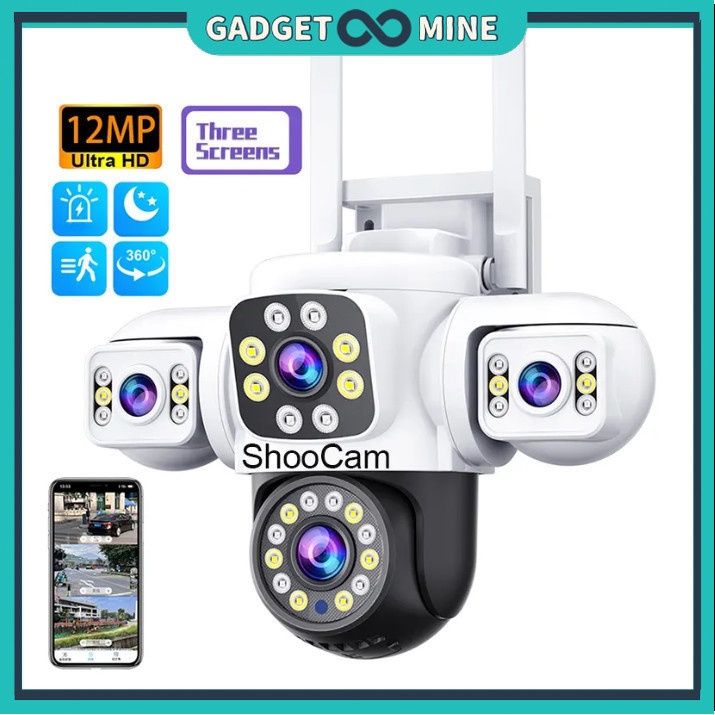 Outdoor12MP Wifi กล้อง 3 เลนส์การติดตามอัตโนมัติควบคุม App Two-Way Audio Color Night Home Security S