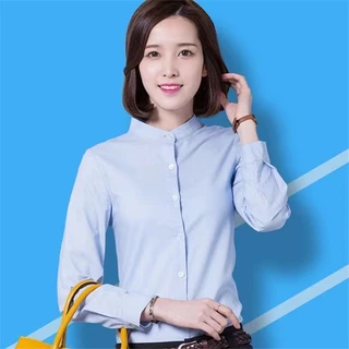 ผู้หญิงแขนยาวเสื้อเชิ้ตสีขาว,สีทึบผ้าฝ้ายผ้าลินินยืนปกเสื้อ,เสื้อธุรกิจขนาดบวก