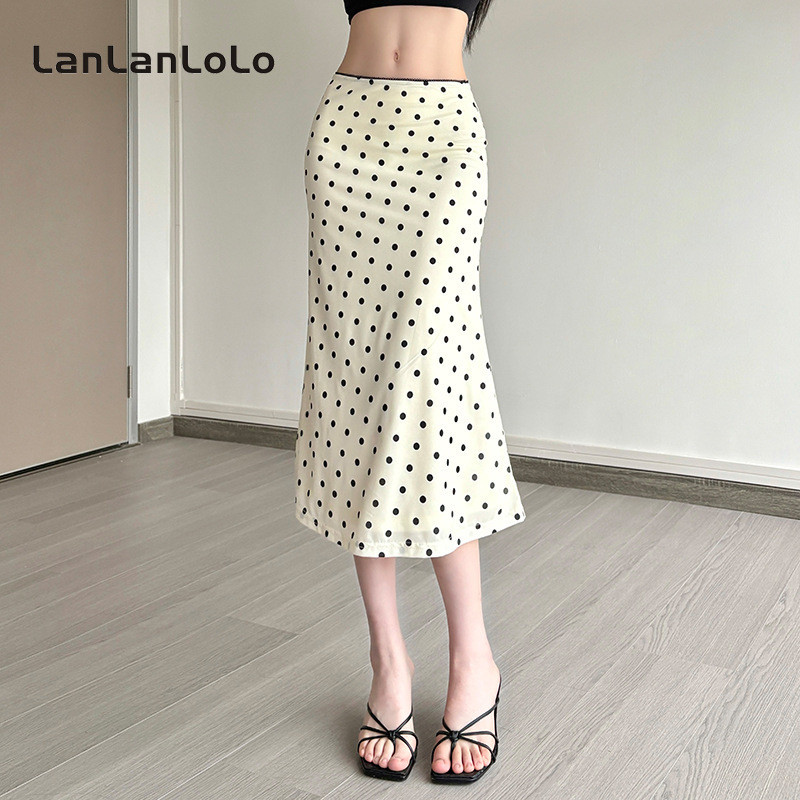 LanLanLoLo กระโปรงผู้หญิง 2025 Polka Dotเอวกลางแฟชั่นทุกวันSlim Fit สำหรับทุกโอกาส