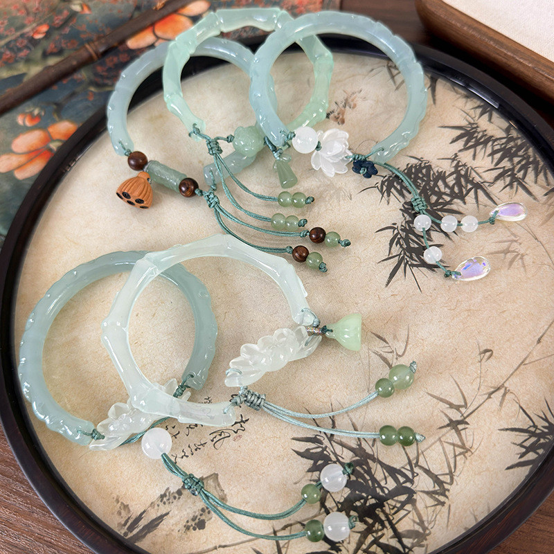 2024 สร้อยข้อมือสร้อยข้อมือแบบดึงออกดอกบัวไม้ไผ่สไตล์จีนสไตล์ใหม่