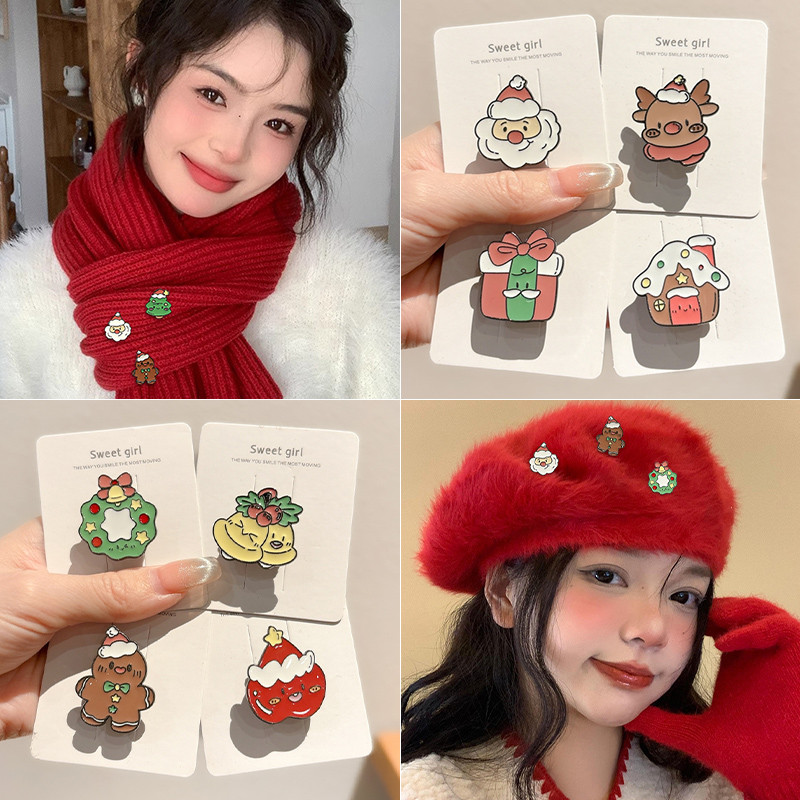 การ์ตูนน่ารักคริสต์มาสเข็มกลัดซานตาคลอสโลหะตราขาอุปกรณ์เสริมของขวัญ