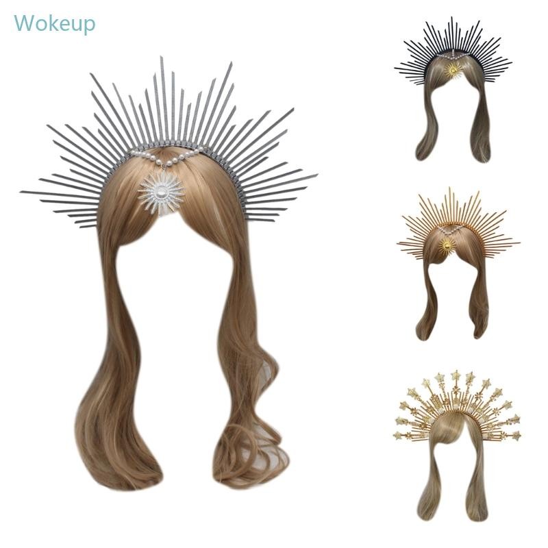Wake DIY Pearls Halo Crown Hair Hoop เครื่องประดับผมประกวดวินเทจสําหรับงานแต่งงาน