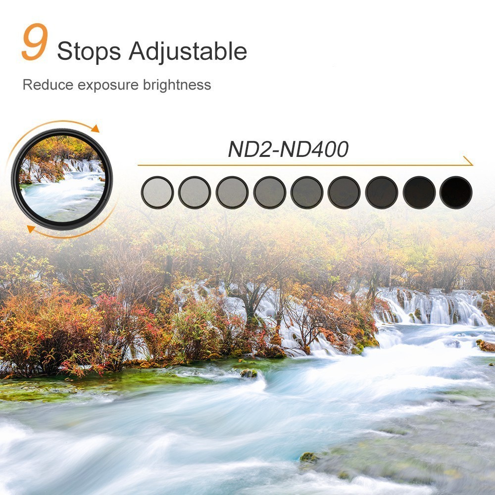 K&F CONCEPT B series 37mm-82mm Ultra-Slim Adjustable ND2-400 Filter พร้อมผ้าทำความสะอาด 3 ชิ้น