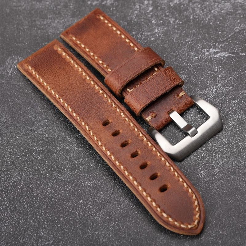 สายหนังแท้แฮนด์เมด Panerai สายนาฬิกาสไตล์วินเทจ Panerai 24มม. 20 21 23 24 26มม. สีน้ำตาล