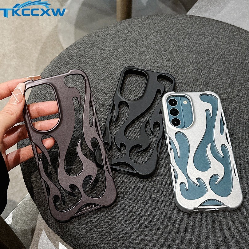 ใหม่ 3D เปลวไฟรูปแบบเคสโทรศัพท์สําหรับ Samsung Galaxy S24 S23 S22 Ulltra A06 A16 A14 A15 A54 A55 แฟชั่น Hollow Slim กันกระแทกป้องกันนุ่ม