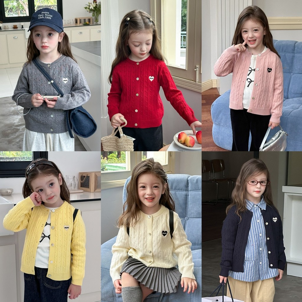 MAX BABY พร้อมส่ง เสื้อคลุมเด็กผู้หญิง เสื้อแขนยาวไหมพรม ปักหัวใจ(1380)