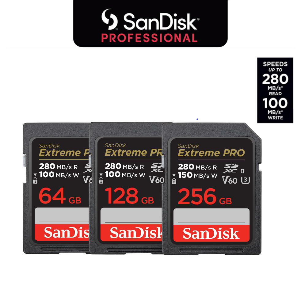 SanDisk Extreme PRO SDHXC UHS-II SD Card Speed 280 MB/s (SDSDXEP) 64GB 128GB 256GB กล้อง DSLR