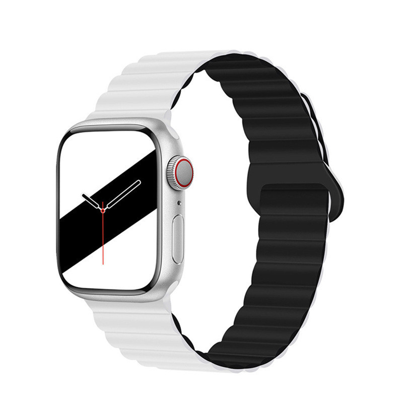 สายนาฬิกาซิลิโคนอ่อนนุ่มสำหรับ iWatch 4/5/6/7/8/Ultra 38/40/41/42/44/45/49MM พร้อมห่วงดูดแม่เหล็กสองสี
