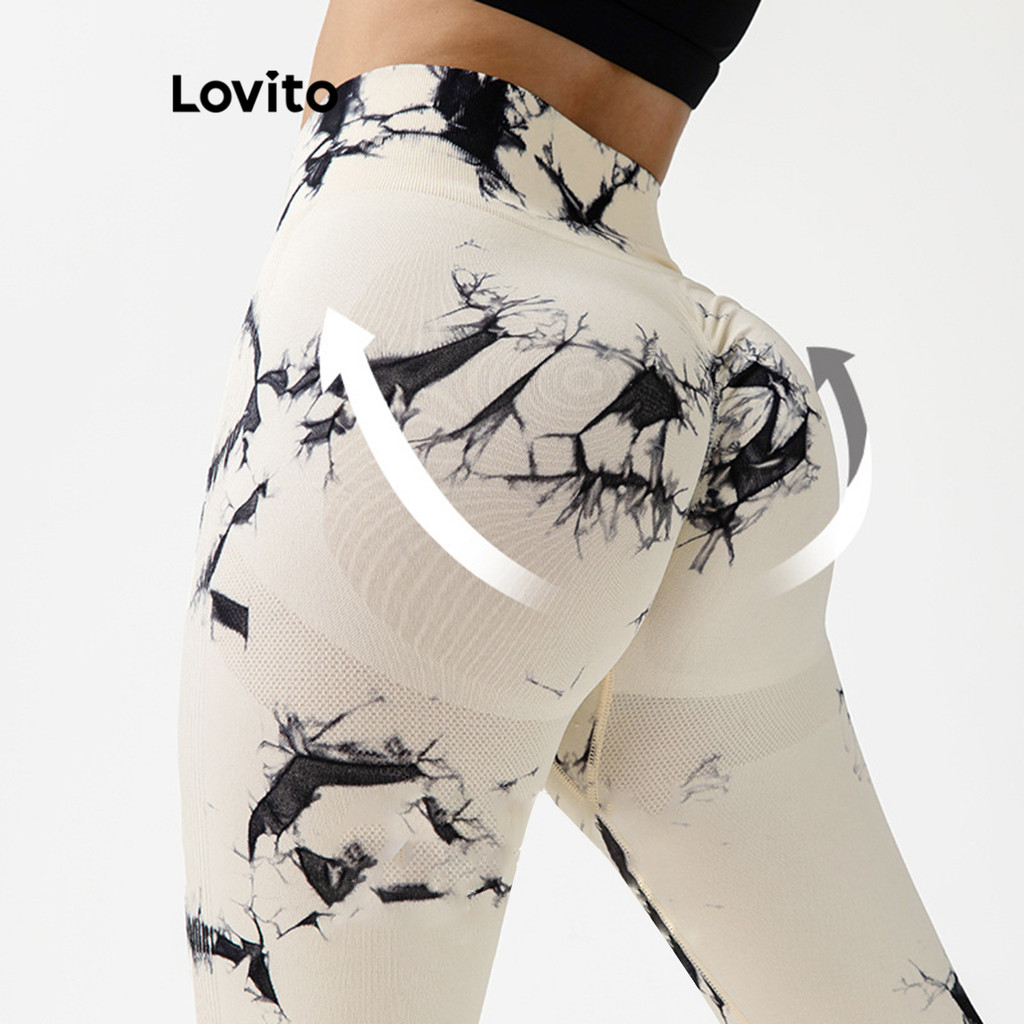 Lovito กางเกงเลกกิ้งสปอร์ตสีบล็อกผูกย้อมสำหรับผู้หญิง LNL85001