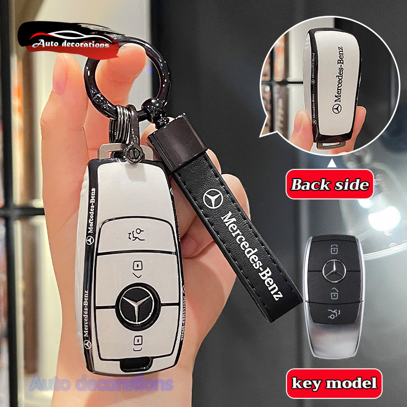 Mercedes-benz CGSEWX เคสกุญแจรถ ปลอกกุญแจขอบดําเปลือกขาว พวงกุญแจ Mercedes-Benz