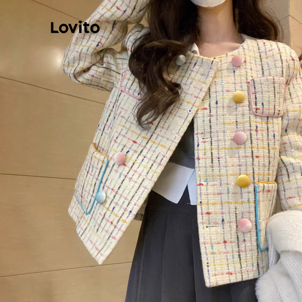 Lovito เสื้อแจ็คเก็ตลายเรียบๆสบาย ๆ สำหรับผู้หญิง LNA74022