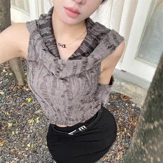(พร้อมที่จะจัดส่งในกรุงเทพ) สไตล์ผู้หญิงใหม่ สไตล์อเมริกัน การออกแบบรู เสื้อยืดมีฮู้ดฤดูร้อน-Z290