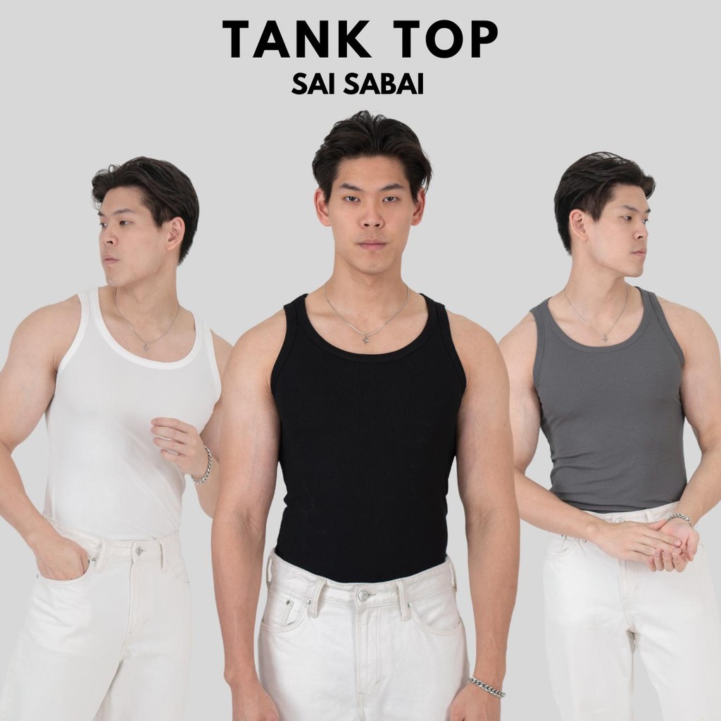 เสื้อกล้าม SAI-SABAI - เสื้อกล้ามผู้ชาย สไตล์เกาหลี ผ้าร่อง สัมผัสนุ่ม ใส่สบาย ระบายอากาศได้ดี เย็นสบาย