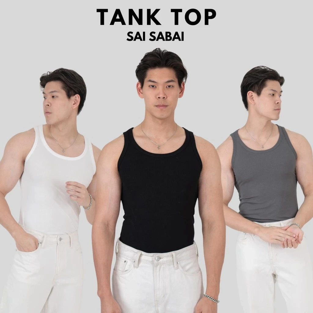 เสื้อกล้าม SAI-SABAI - เสื้อกล้ามผู้ชาย สไตล์เกาหลี ผ้าร่อง สัมผัสนุ่ม ใส่สบาย ระบายอากาศได้ดี เย็นสบาย