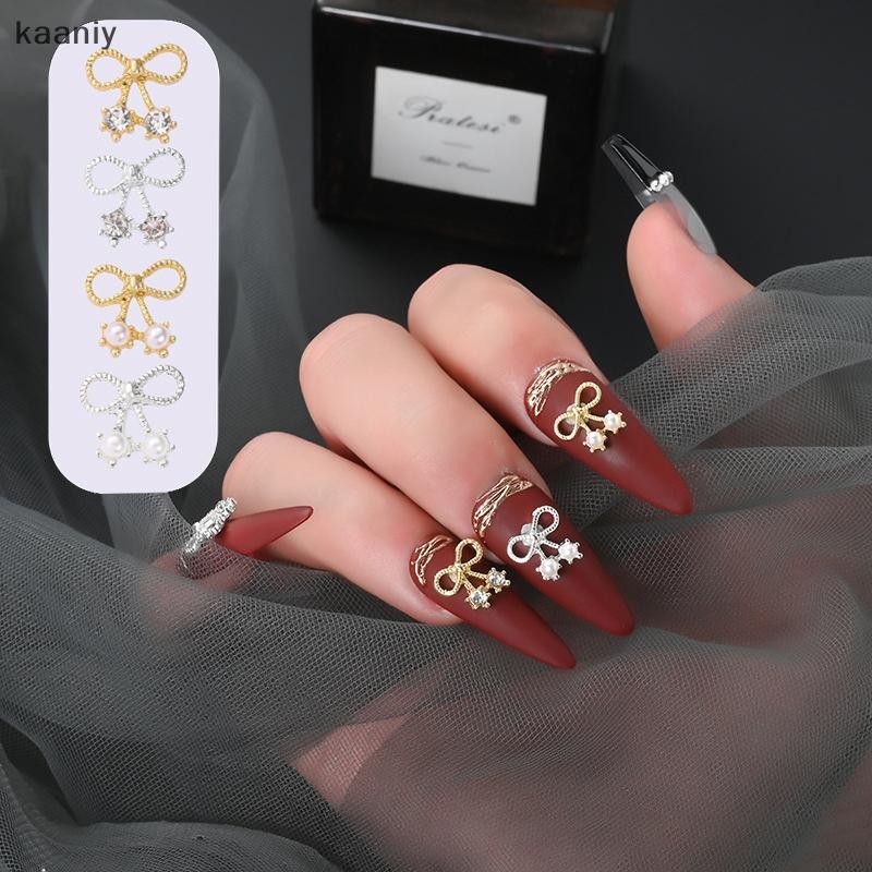 [KAN] 10 ชิ้นเพชรโบว์ Rhinestones เล็บ Ch 3D โลหะผสมทองเงินเพทายมุกริบบิ้นโบว์ตกแต่งเล็บ DIY อะไหล่เล็บ FXH