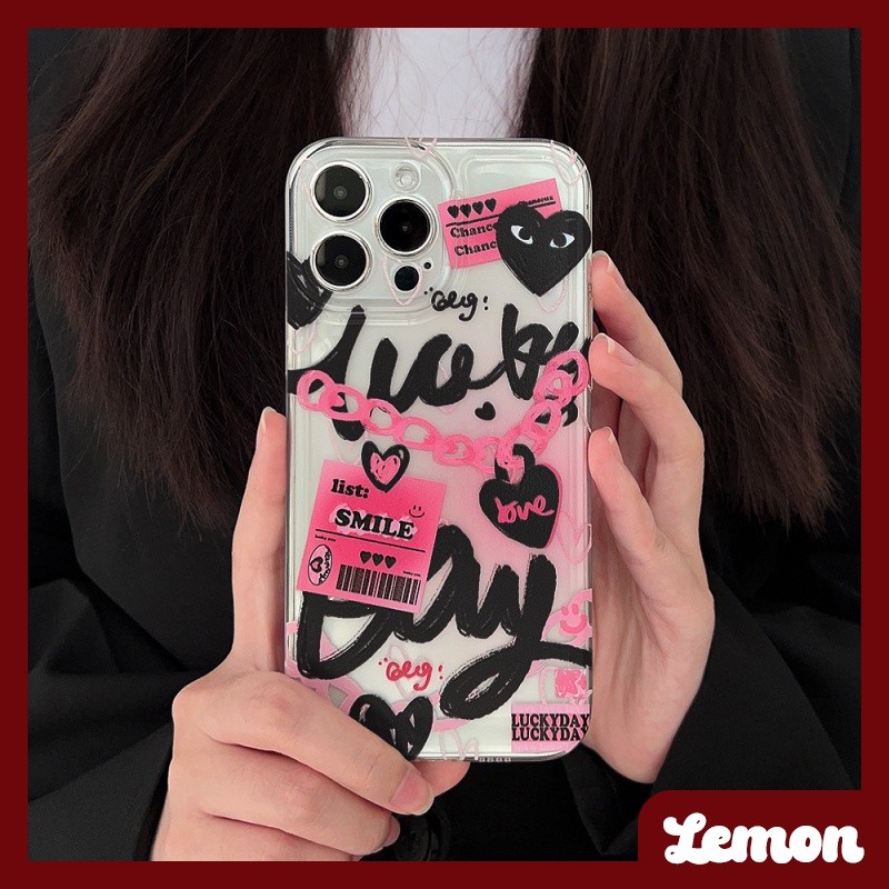 Lemon - เคสโทรศัพท์มือถือนิ่ม แบบใส ลายกราฟฟิตี้ เด็กผู้หญิงสุดเท่ สีดํา ชมพู สําหรับ Iphone 14pro 14promax 13 13pro 13promax 11 12 12pro 12promax XR XSMAX 7P 8P