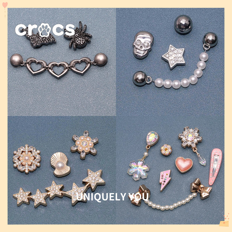 Crocs Jibbitz metal heart chain รองเท้าหัวเข็มขัด Textured pearl chain รองเท้าดอกไม้โลหะเกาหลี charm crocs hole รองเท้าอุปกรณ์เสริม