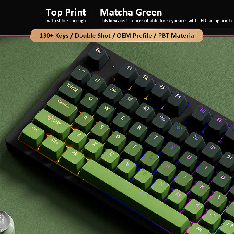 130 คีย์ Matcha Green Shine ผ่าน Keycaps OEM Profile Double Shot PBT Keycaps สําหรับ Cherry MX Switches คีย์บอร์ดเกม