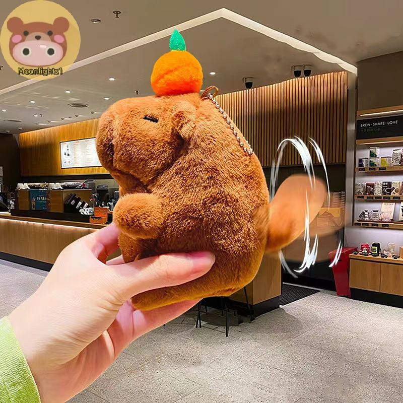 Moonlights1 Kawaii Capybara Wagging หางตุ๊กตาของเล่นการ์ตูนตุ๊กตาสัตว์พวงกุญแจน่ารักกระเป๋าจี้กุญแจรถ Holdr สําหรับของขวัญวันเกิด EN