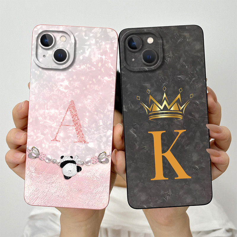 สําหรับ ไอโฟน 13 / ไอโฟน 14 ไอโฟน13 ไอโฟน14 เลนส์สี่เหลี่ยมป้องกันโทรศัพท์ปลอกแฟชั่นมงกุฎตัวอักษรทาส