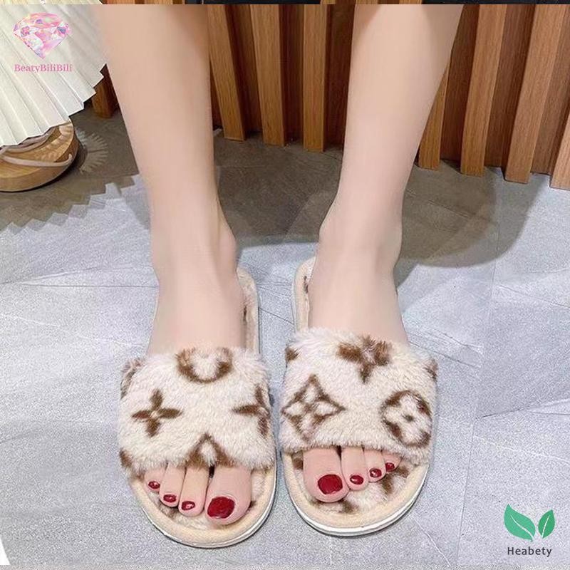 Heabety ผู้หญิง Tie-dye Soft Plush รองเท้าแตะเปิดนิ้วเท้าสตรีนุ่มลื่นรองเท้าแตะในร่มหรือรองเท้าแตะกลางแจ้งใหม่